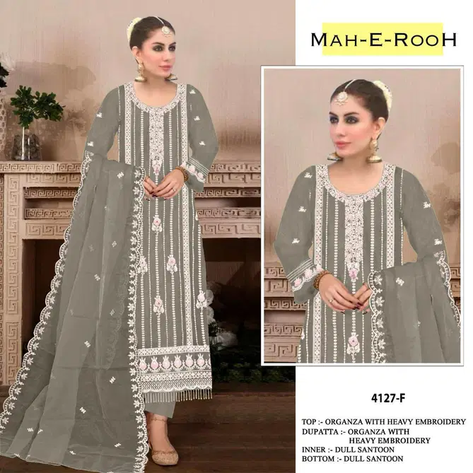 Mah E Rooh 4127 Embroidery Organza Pakistani Suits Wholesale Market
